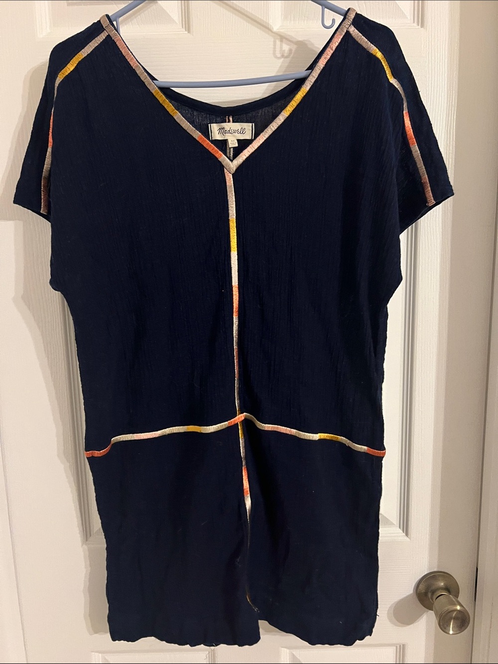 Madewell Navy V-Neck Tunic with Color-Block Trim